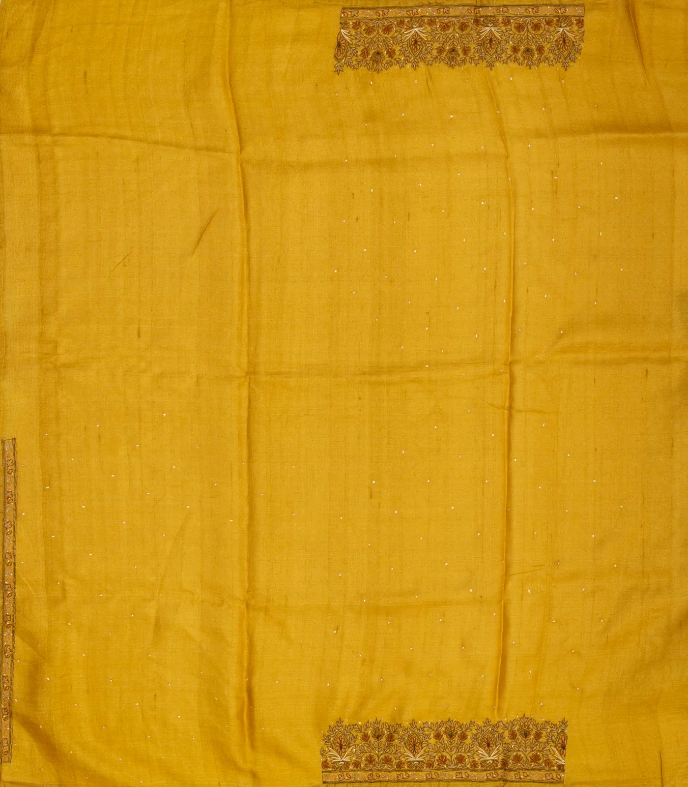 Mustard Handloom Tussar Silk Saree With Embroidered Motifs