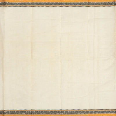 Off White Handloom Kanchi Cotton Saree With Checks & Kamalam Motifs.
