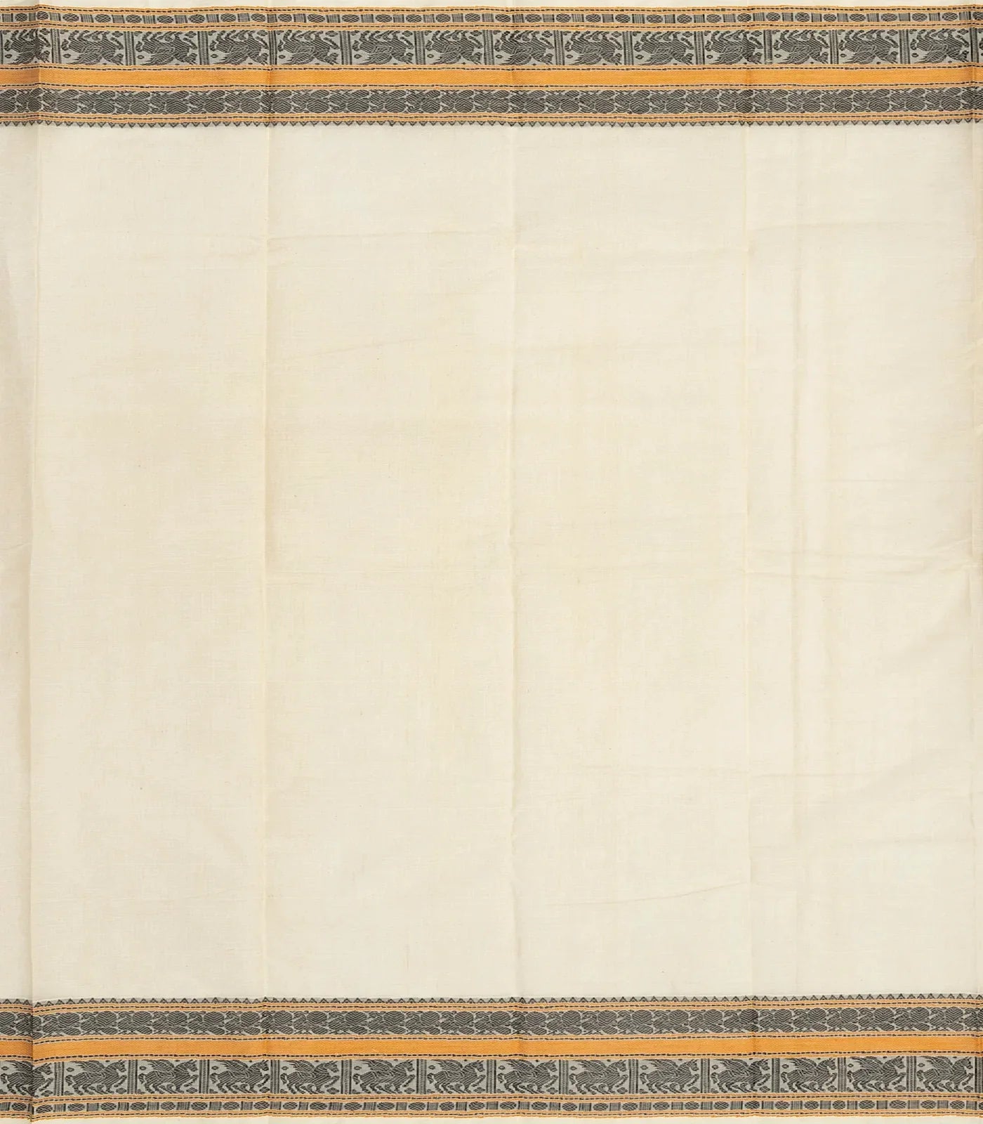 Off White Handloom Kanchi Cotton Saree With Checks & Kamalam Motifs.