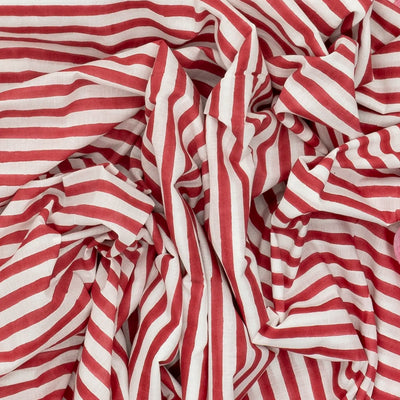 Red Woven Jaipur Cotton Saree Printed With Stripes
