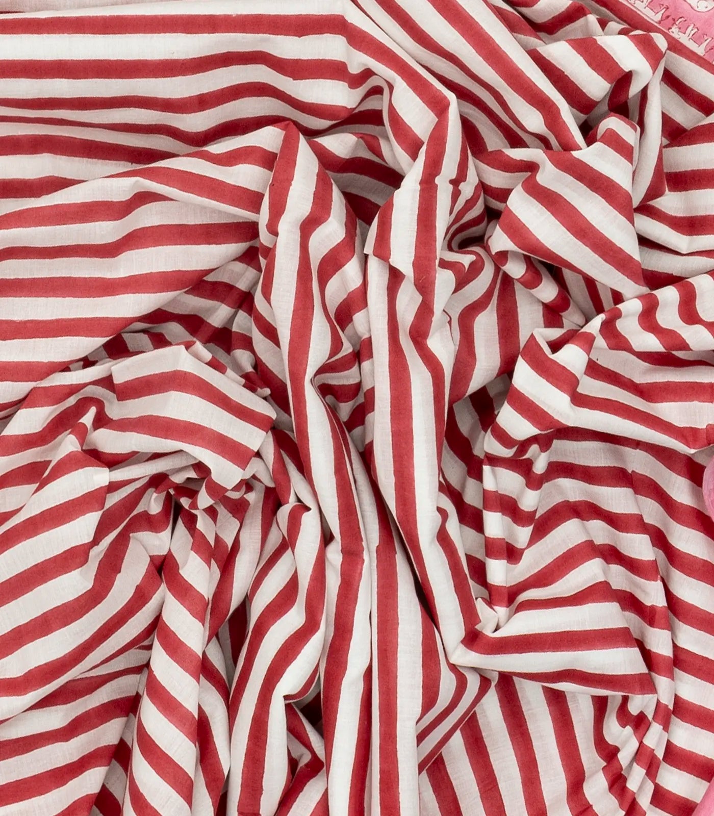 Red Woven Jaipur Cotton Saree Printed With Stripes