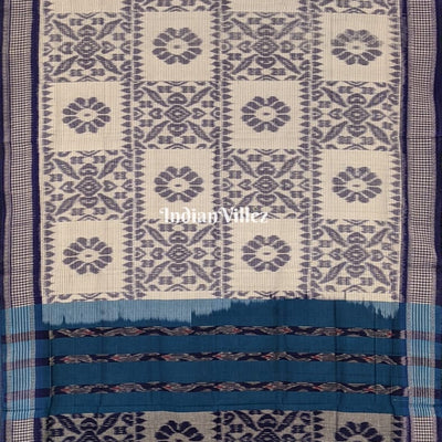 White Blue Computer Design Maniabandha Cotton Saree
