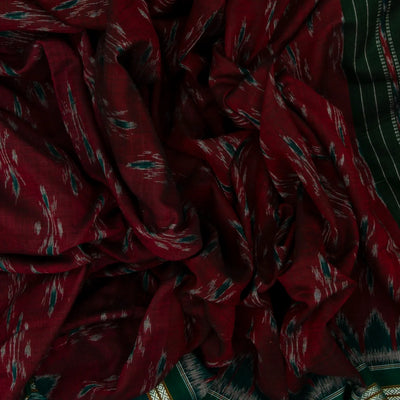 Maroon Handloom Orissa Cotton Saree With Tie & Dye Flower Motifs