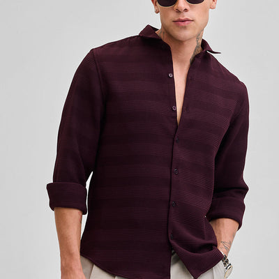 Burgundy Textured Slim Fit Shirt