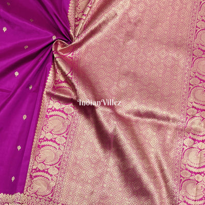 Purple Flower Motif Pure Banarasi Katan Silk Saree