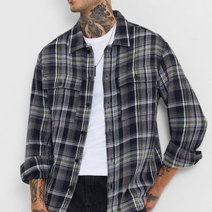 Black Flannel Checks Relaxed Fit Overshirt