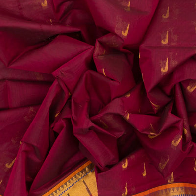 Maroon Venkatagiri Cotton Saree With Muniya Motifs