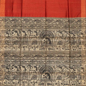 Crimson Handloom Dupion Silk Saree With Printed Princess Motifs