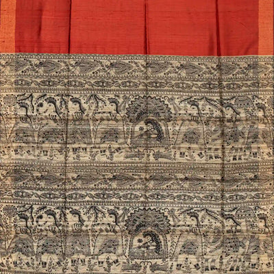 Crimson Handloom Dupion Silk Saree With Printed Princess Motifs