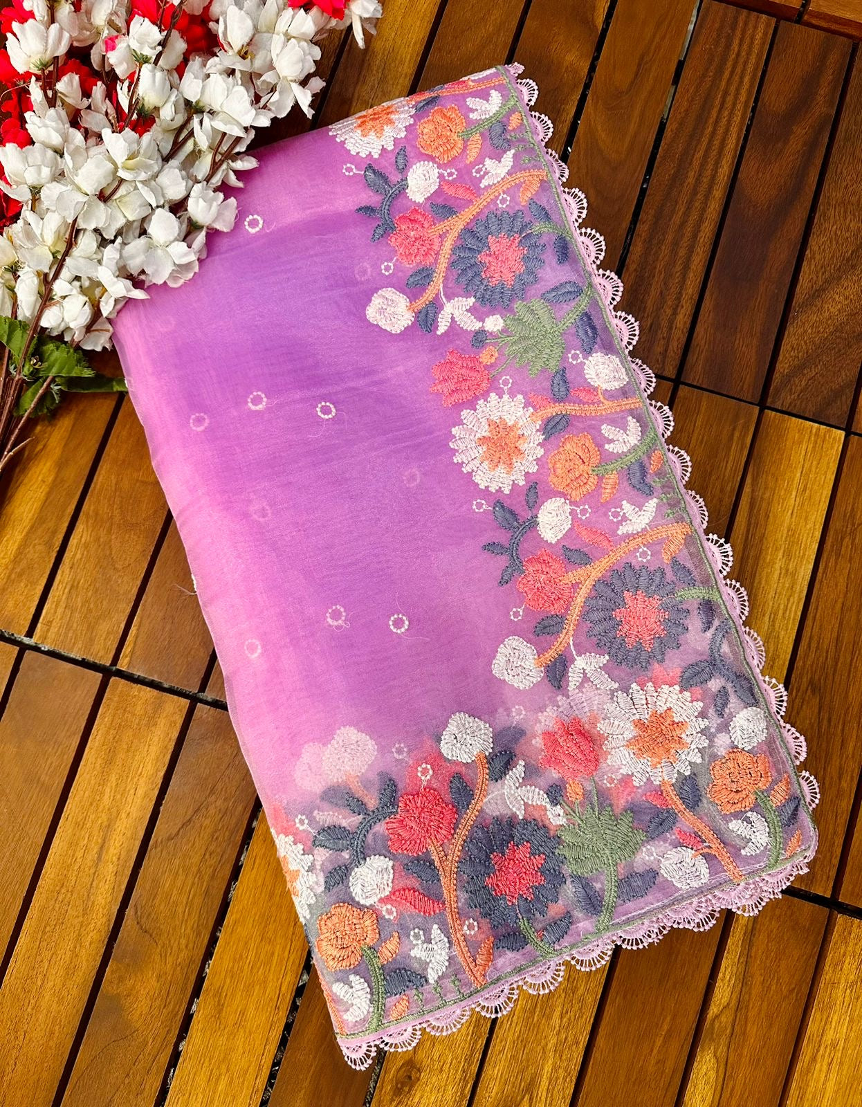 Pure Organza Embroidery work Saree