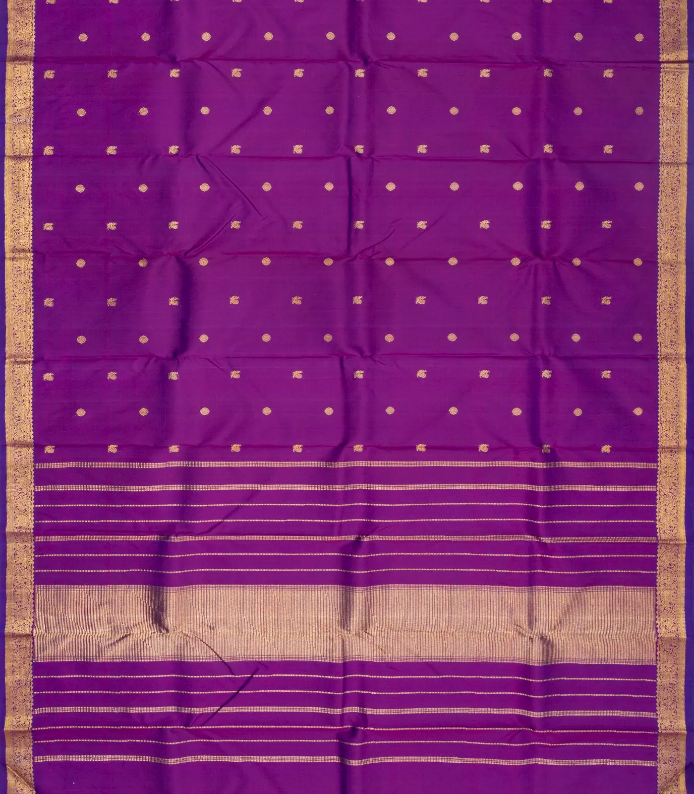 Purple Handloom Kanchipuram Silk Saree And Annam Chakaram Buttas