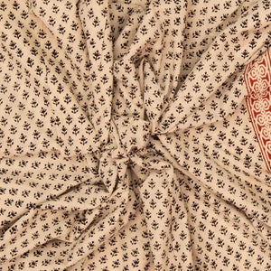 Sandal Woven Jaipur Cotton Saree Printed With Floral Motifs