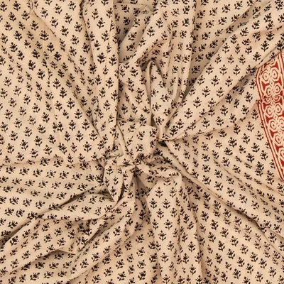 Sandal Woven Jaipur Cotton Saree Printed With Floral Motifs