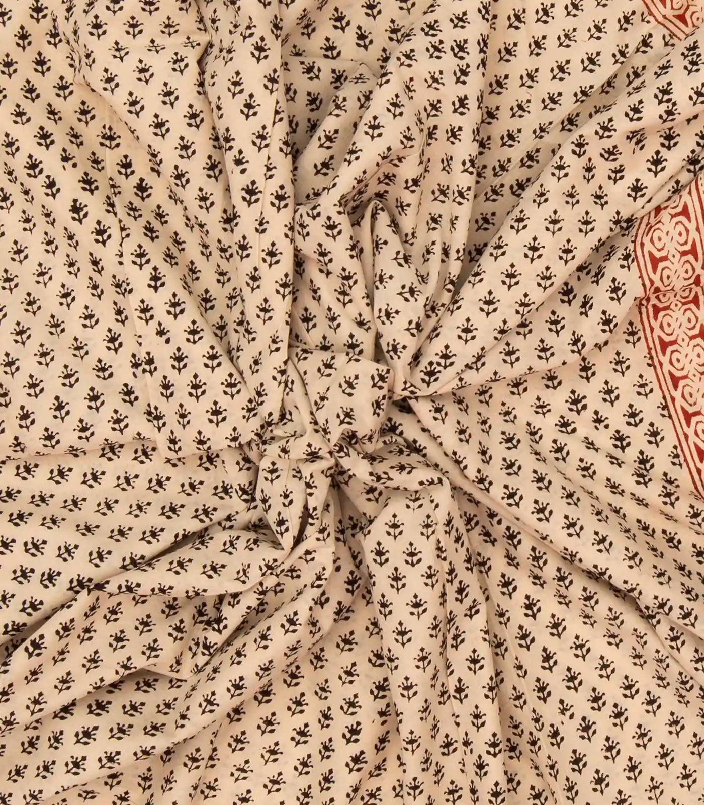 Sandal Woven Jaipur Cotton Saree Printed With Floral Motifs