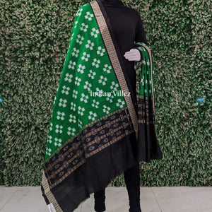 Green Pasapali Theme Sambalpuri Silk Dupatta