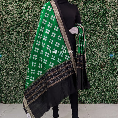 Green Pasapali Theme Sambalpuri Silk Dupatta