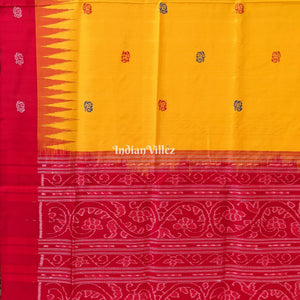 Yellow Red Flower Motif Odisha Ikat Bomkai Silk Saree