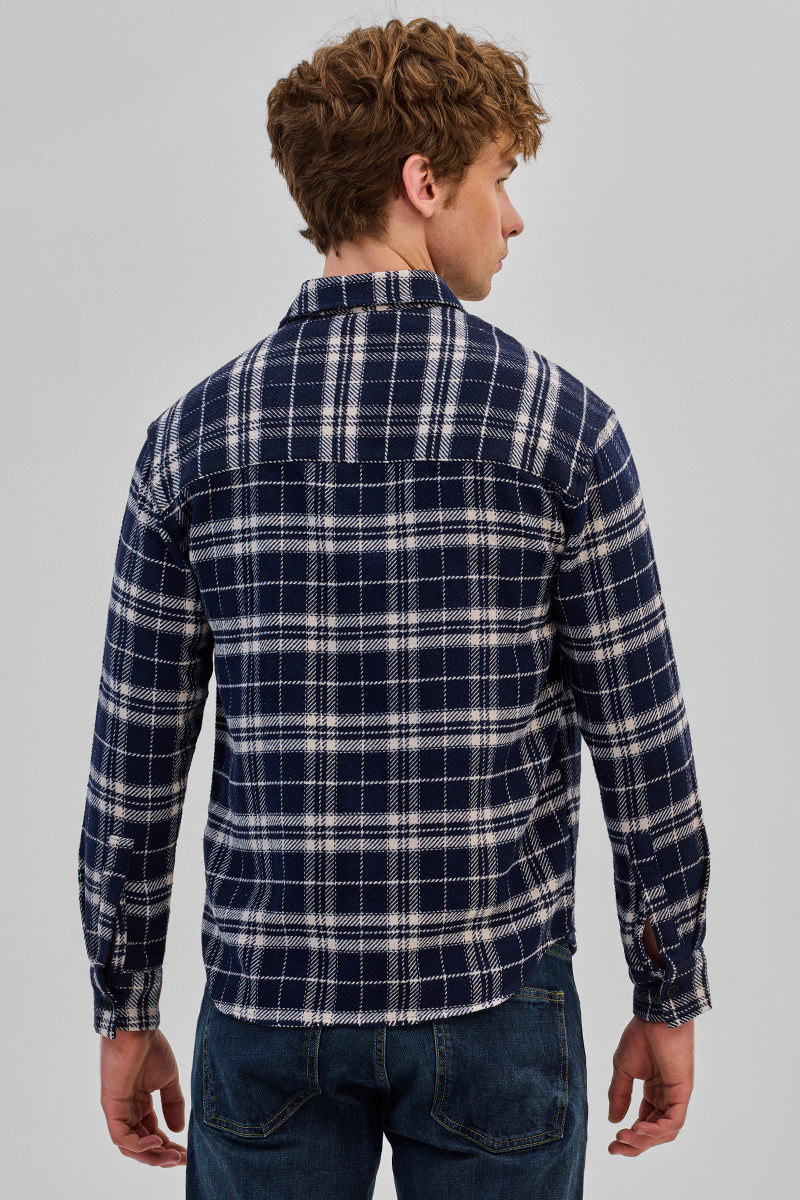 Navy Flannel Checks Overshirt