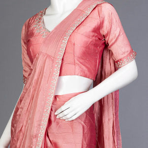 Peach Ready to Wear Chiffon Saree With Embroidery