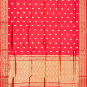 Red Banarasi Silk Saree With Floral Zari Buttas
