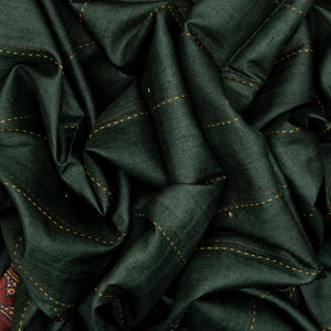 Bottle Green Handloom Tussar Silk Saree Printed With Lord Ram In Pallu