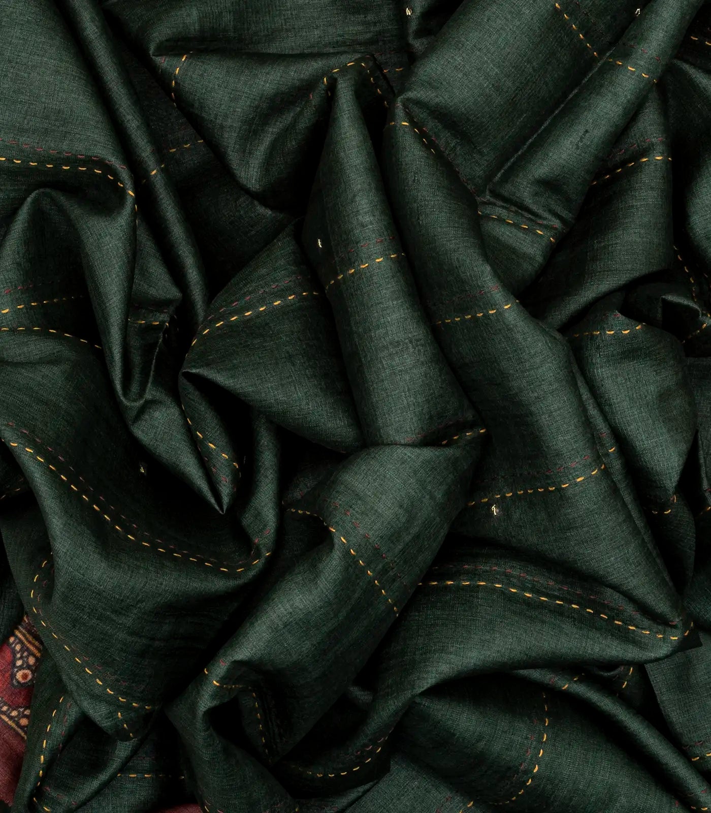 Bottle Green Handloom Tussar Silk Saree Printed With Lord Ram In Pallu