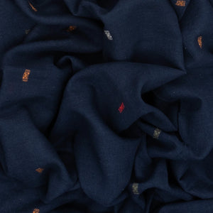 Midnight Blue Handloom Bhujodi Cotton Saree With Bhujodi/Kutch style Buttis