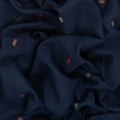 Midnight Blue Handloom Bhujodi Cotton Saree With Bhujodi/Kutch style Buttis