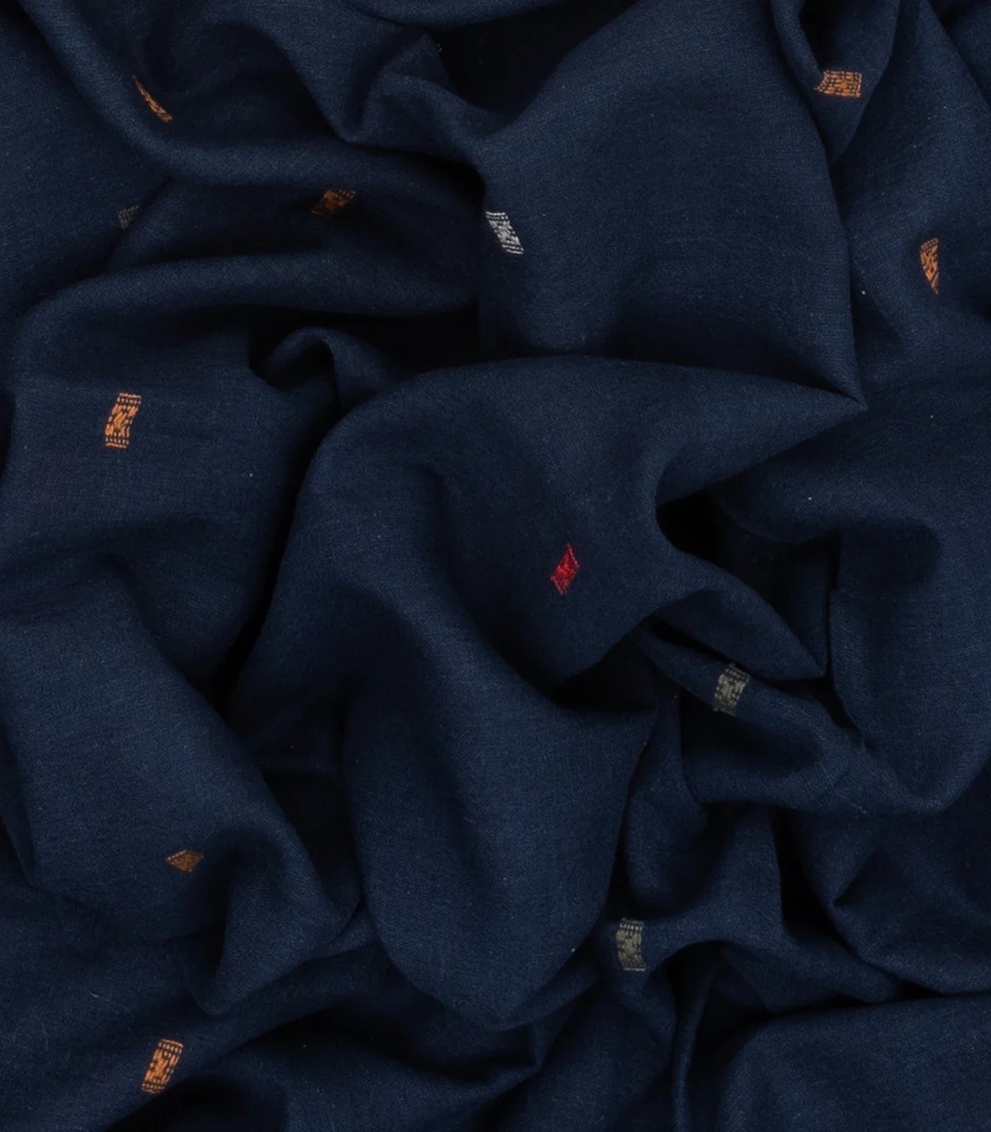 Midnight Blue Handloom Bhujodi Cotton Saree With Bhujodi/Kutch style Buttis