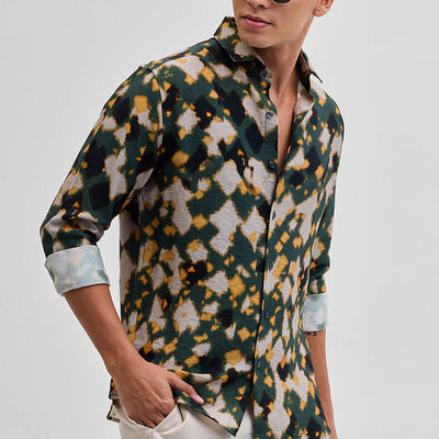 Dark Green Textured Abstract Shirt