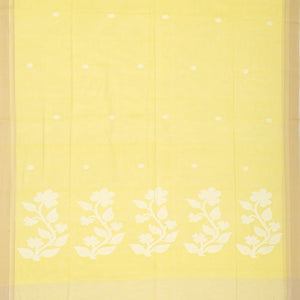 Light Yellow Handloom Bengal Cotton Saree With Flower Buttas