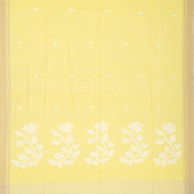 Light Yellow Handloom Bengal Cotton Saree With Flower Buttas