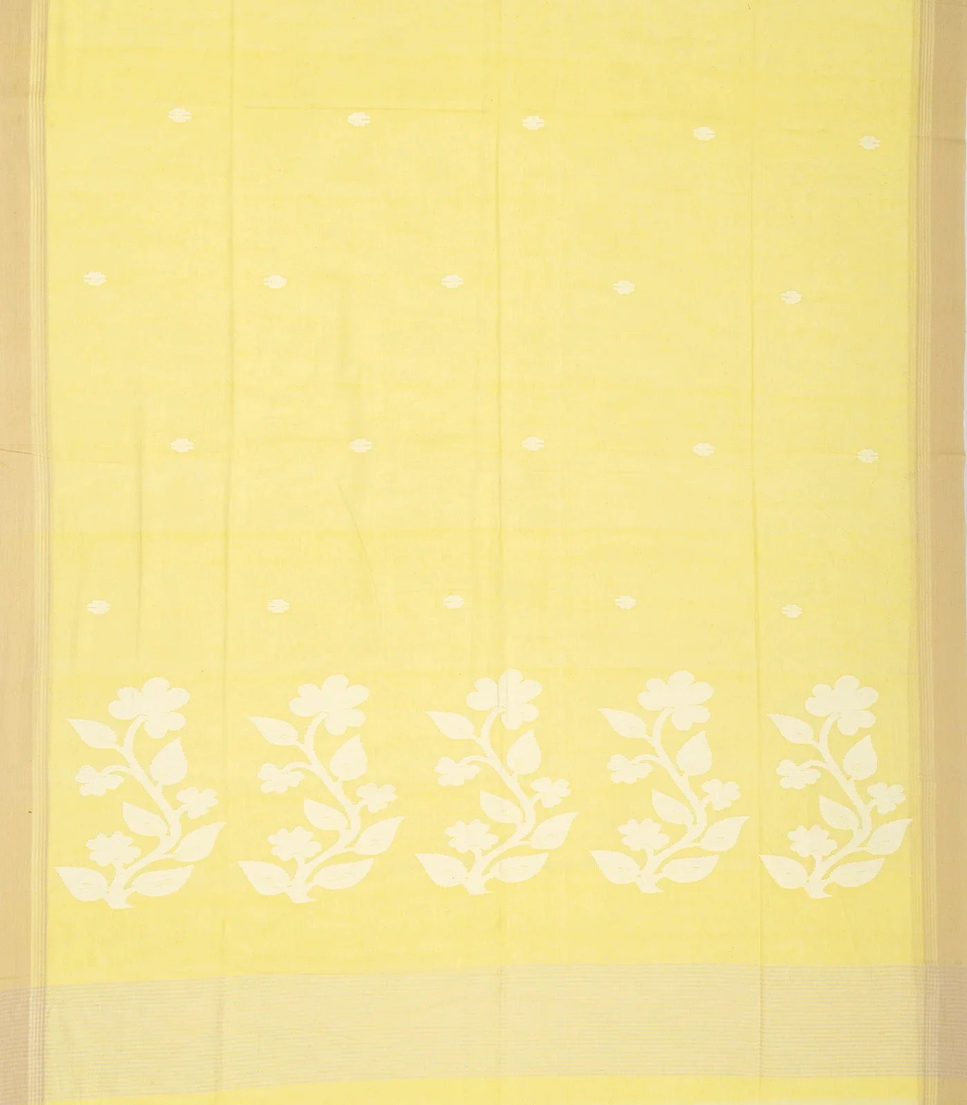 Light Yellow Handloom Bengal Cotton Saree With Flower Buttas