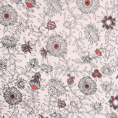 Black intricately machine-printed kalamkari cotton saree, self-border & human figurines pallu