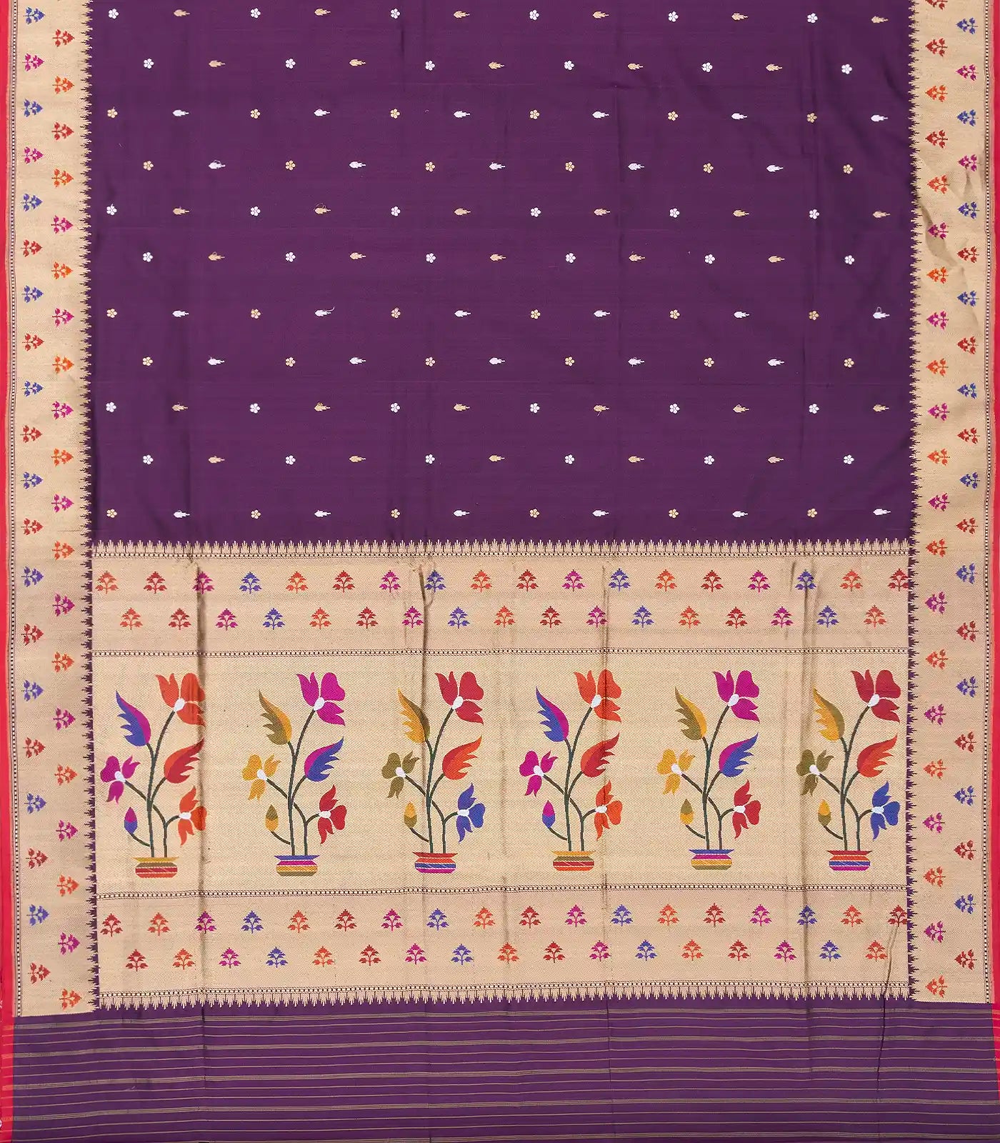 Magenta Handwoven Banarasi Silk Saree With Flower Motifs