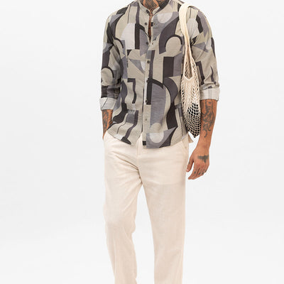 Beige Abstract Mandarin Shirt