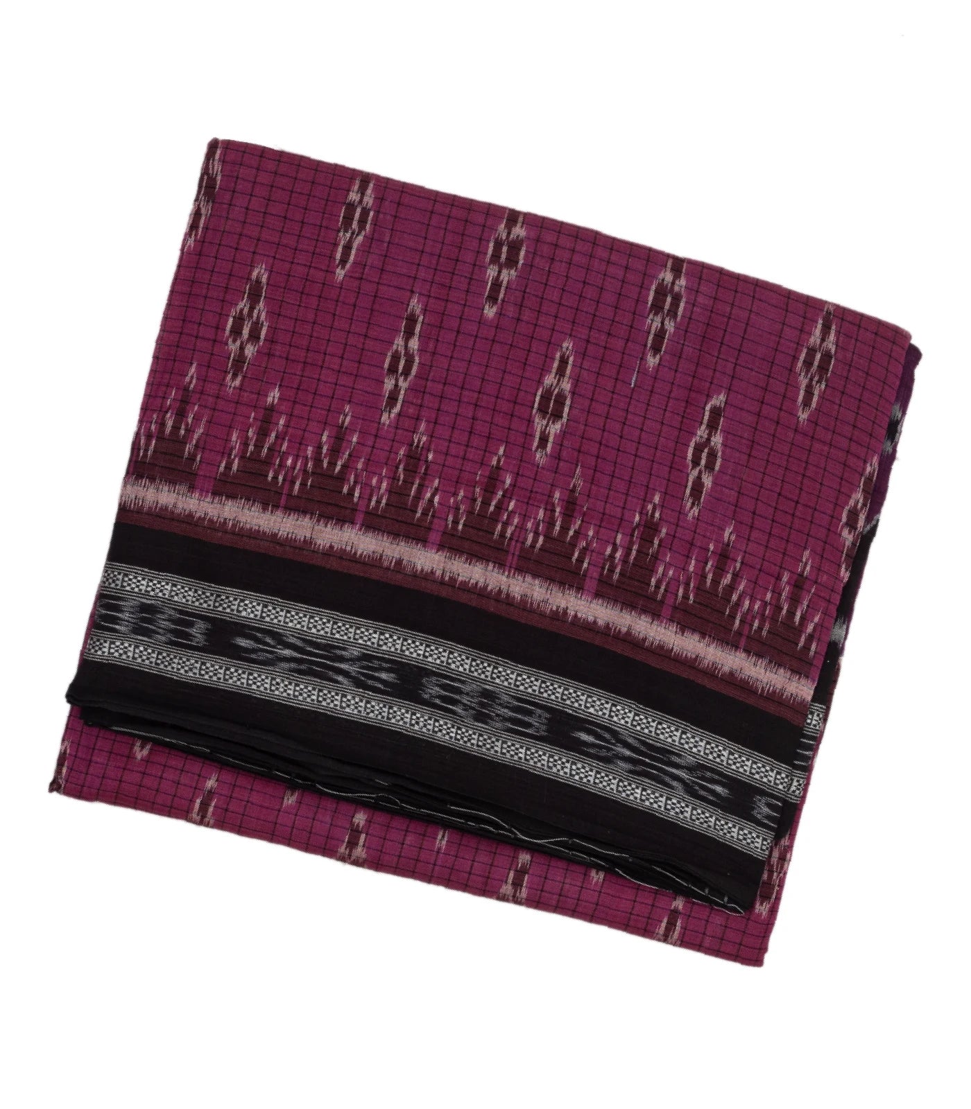 Magenta & Black Handwoven Orissa Cotton Saree With Tie & Dye Motifs