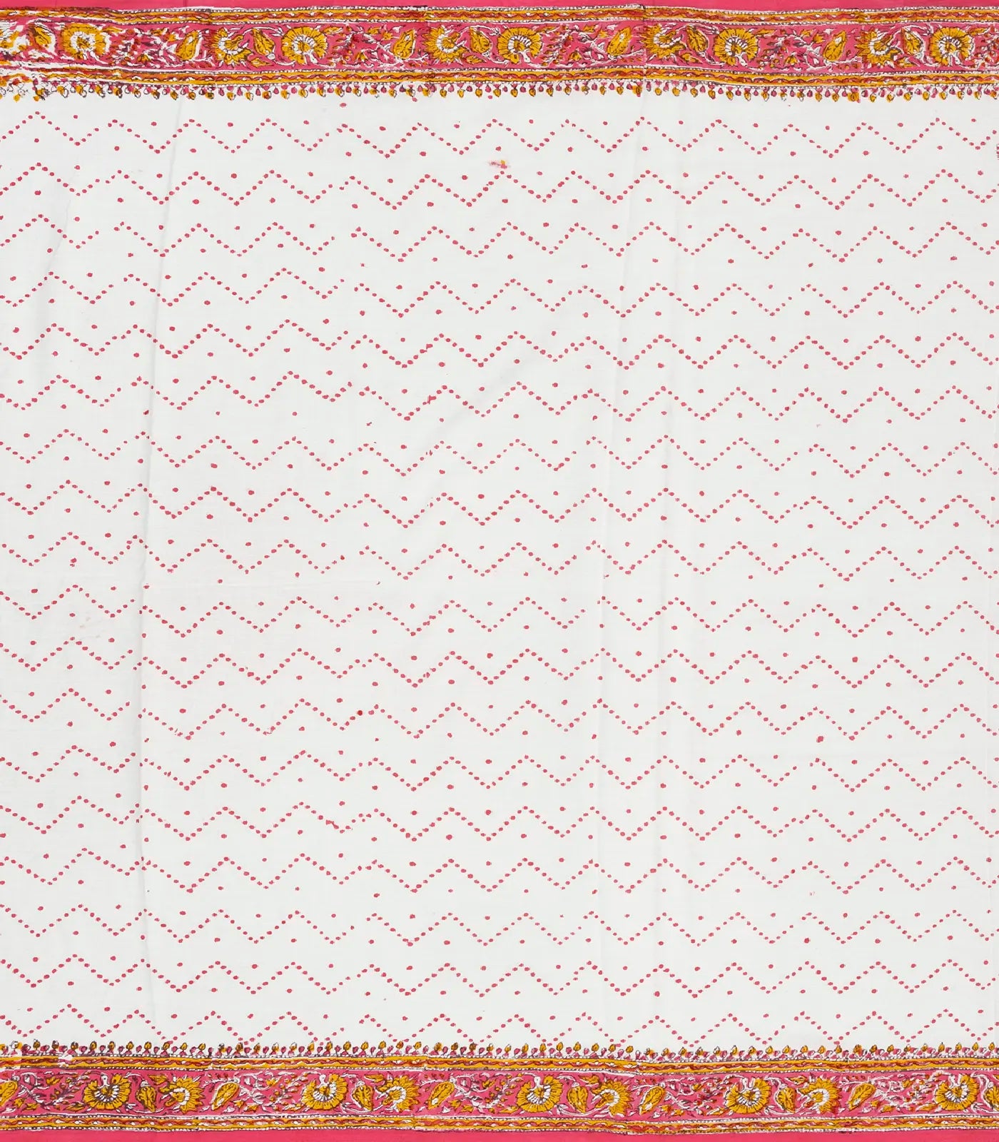 White Woven Jaipur Cotton Saree Printed With Mustard Floral  Motifs