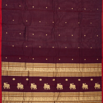 Magenta Handloom Kanchi Cotton Saree With Kamalam Buttas