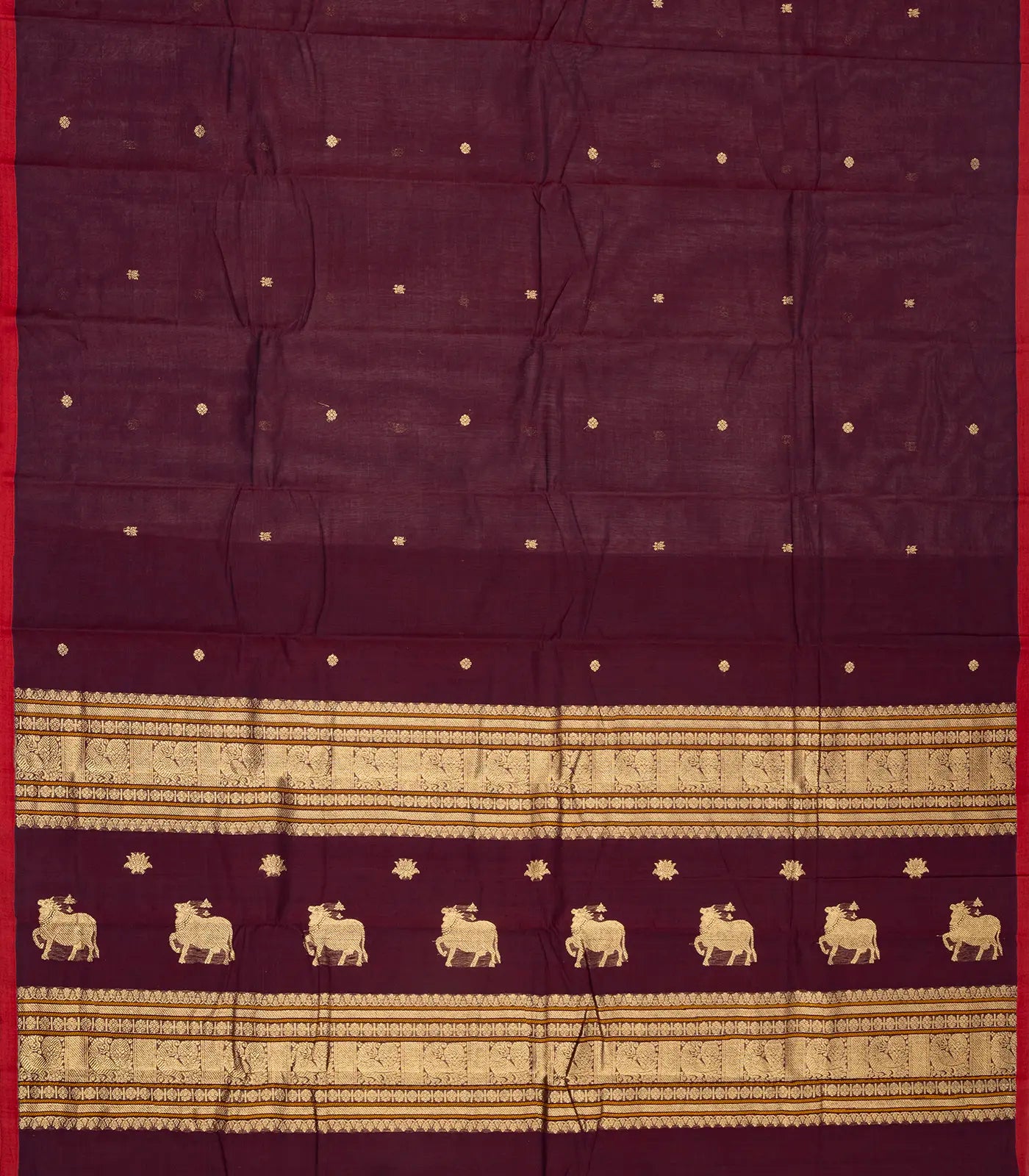 Magenta Handloom Kanchi Cotton Saree With Kamalam Buttas