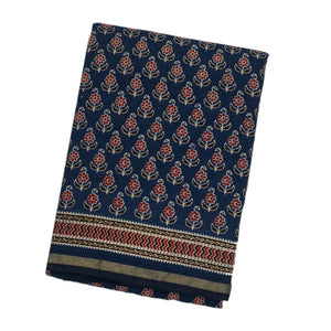 Indigo Woven Jaipur Cotton Saree With Printed Brown Floral Motifs