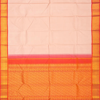 Baby Pink Handloom Korvai Kanchipuram Silk Saree With Orange Border