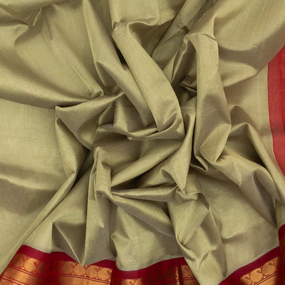 Taupe Handloom Silk Cotton Saree With Contrast Border
