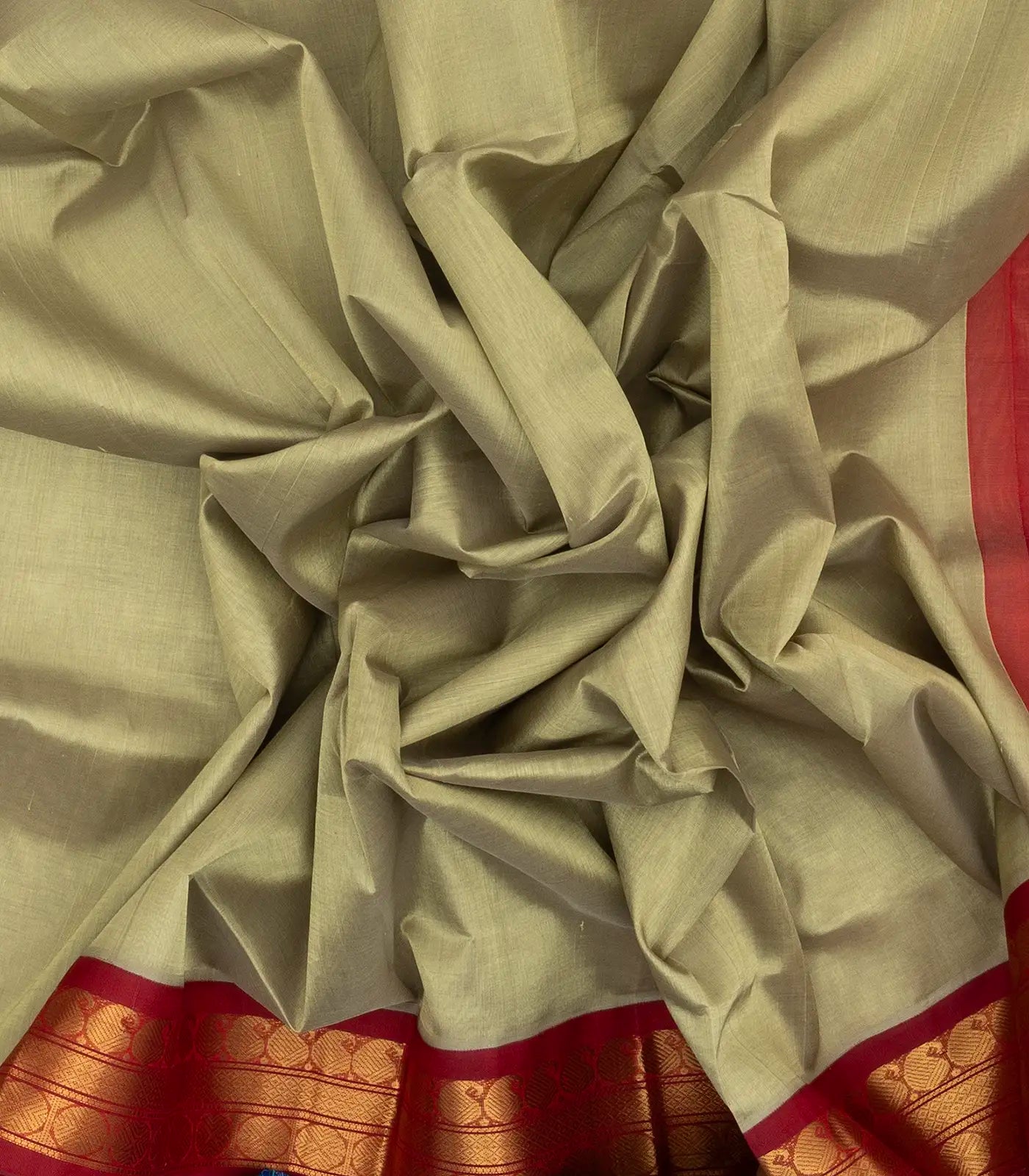 Taupe Handloom Silk Cotton Saree With Contrast Border