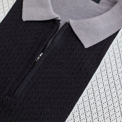 Black Colourblocked Zipper Polo T-Shirt