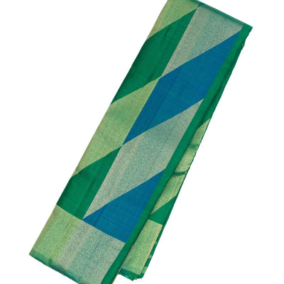 Sea Green Handloom Kanchipuram Silk Saree With Triangle Motifs