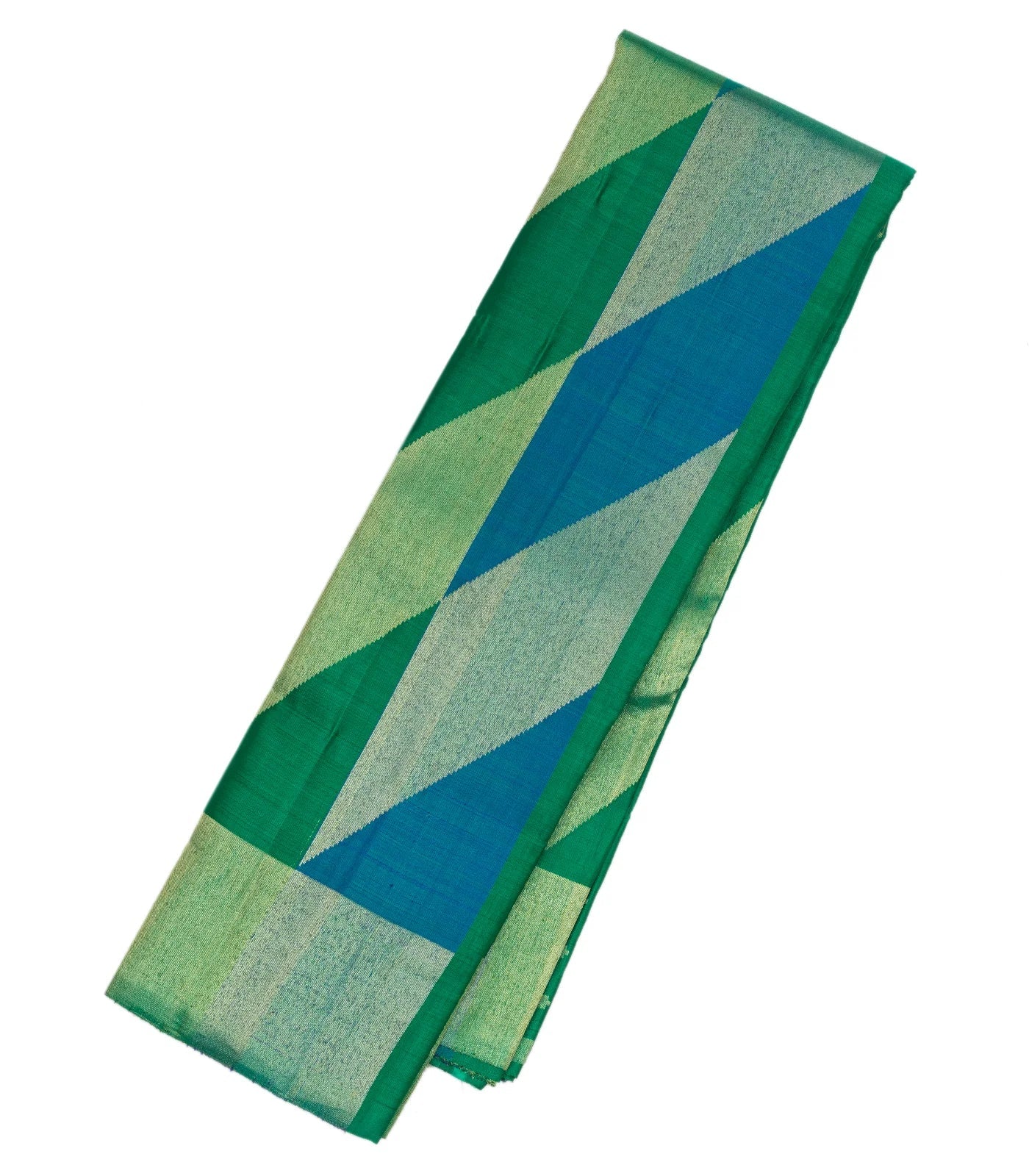 Sea Green Handloom Kanchipuram Silk Saree With Triangle Motifs