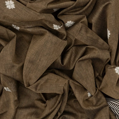 Dark Grey Handloom Bengal Cotton Saree With Floral Buttas