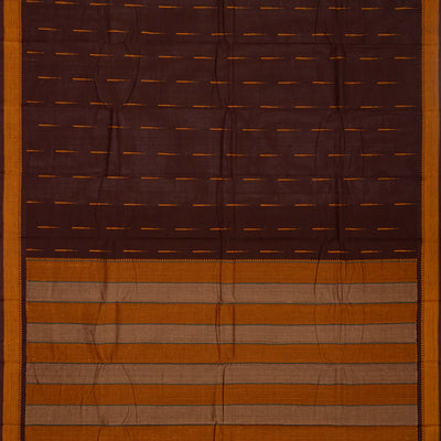 Dark Brown Handloom Kanchi Cotton Saree With Raindrop Buttas