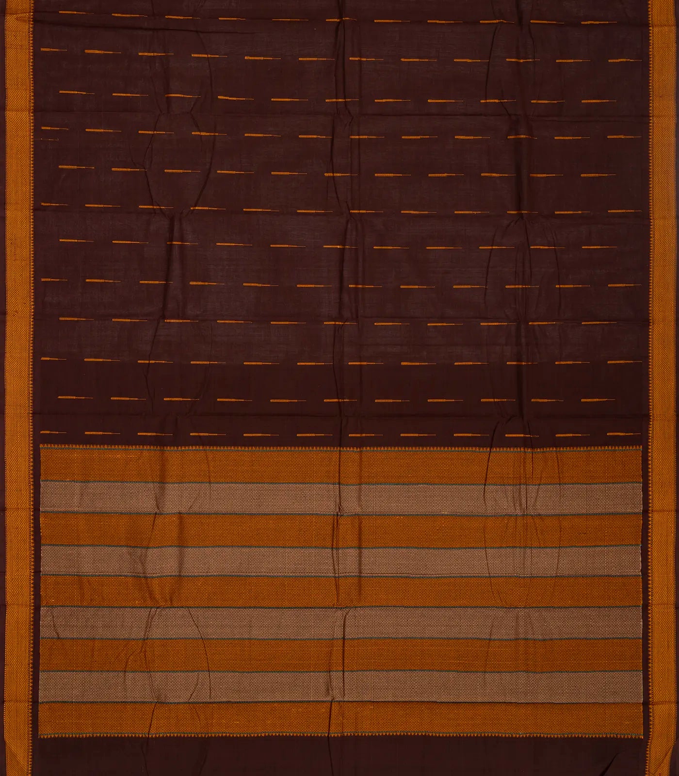 Dark Brown Handloom Kanchi Cotton Saree With Raindrop Buttas